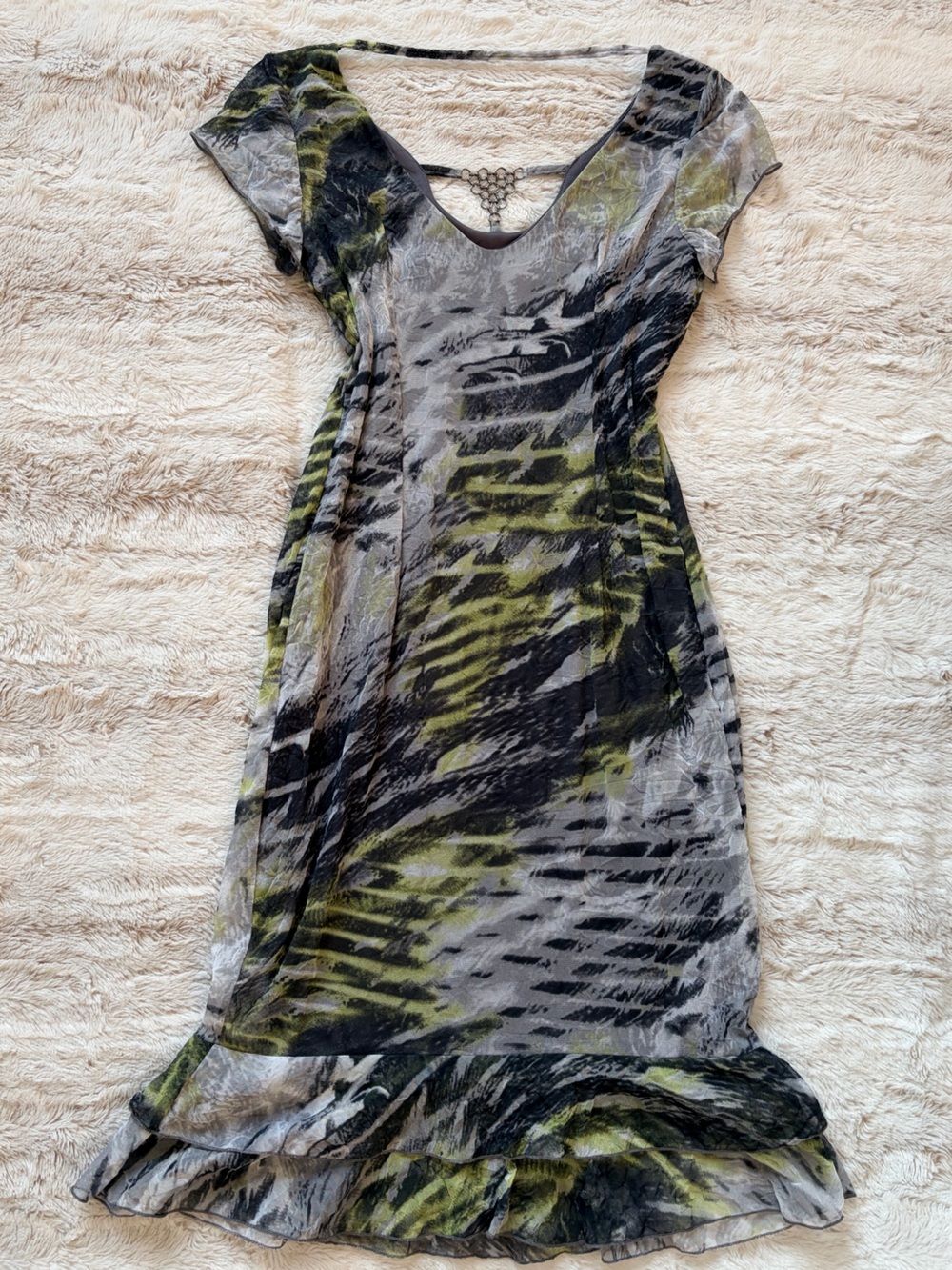 RARE Vintage Y2K Whimsy Goth Fairycore Mesh Ruffle Midi Dress Made Canada Grunge